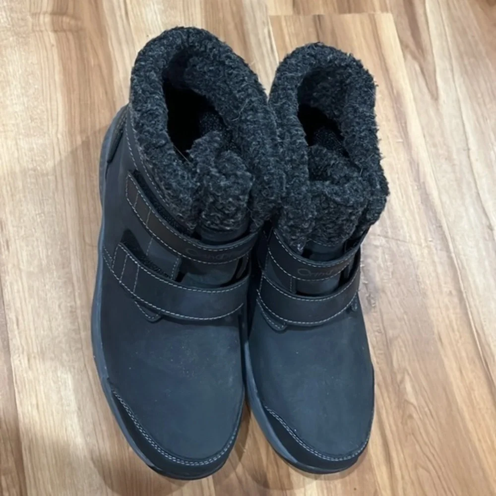 new! Ortho Feet Waterproof Boots Velcro Orthopedic Winter Nonslip Black Leather